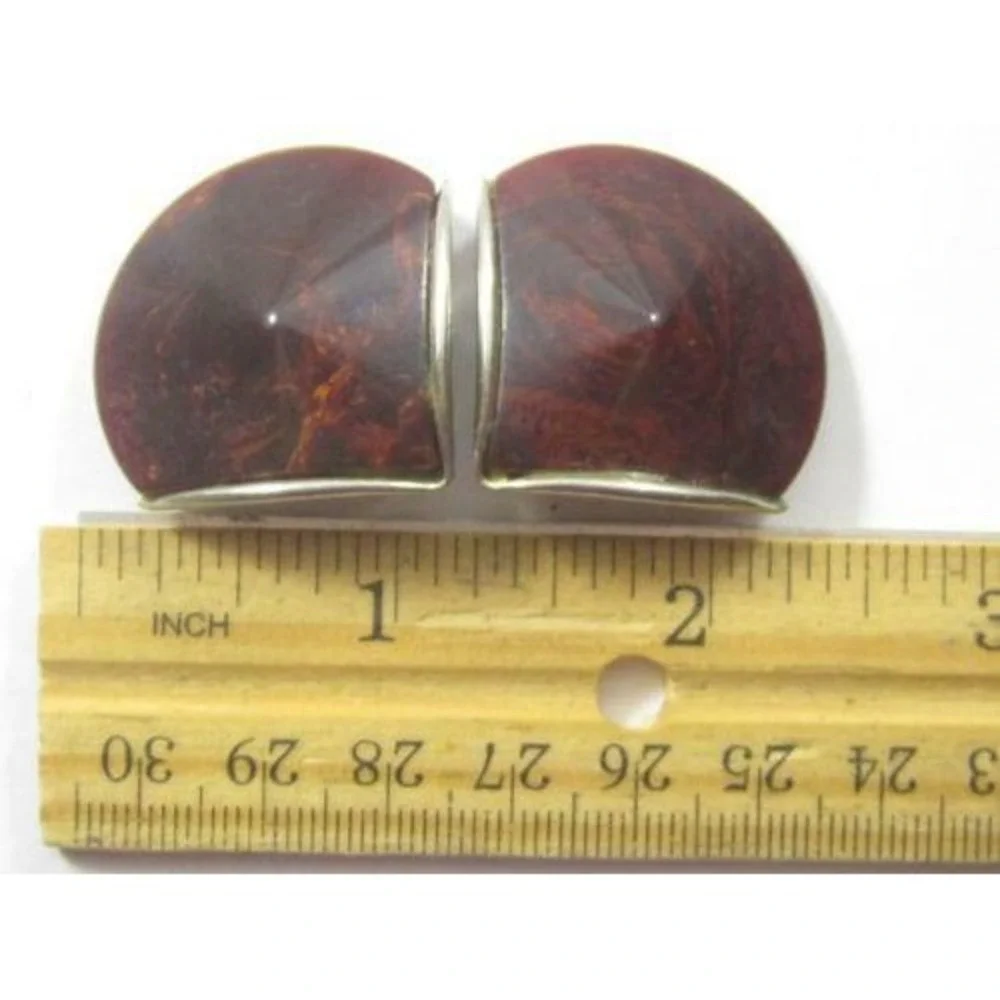 Vintage Dark Red‎ Burgundy Wine Tested Bakelite Fan Shape Clip-On Earrings